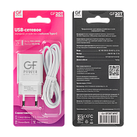 Сетевое З/У GFPower GF20T 1USB/Type-C 2.1A белый (48/192)