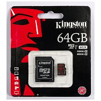 Карта памяти microSD Kingston 64GB Class10 UHS-I (U3) 90 МБ/сек с адаптером