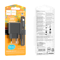 Сетевое З/У HOCO CS14A 1USB+1Type-C 20W PD,QC,FCP,AFC с кабелем Type-C-Lightning черный (1/28/168) 