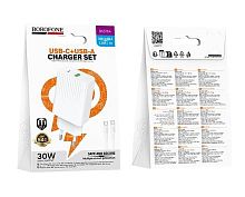 Сетевое З/У Borofone BAS76A 1USB+1Type-C 30W PD,QC с кабелем Type-C/Type-C белый (1/20/120) 