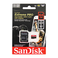 Карта памяти microSD SanDisk Extreme Pro 64GB Class10 A2 UHS-I (U3) 200 МБ/сек CN (Китай) с адаптеро