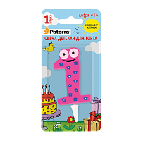 Свеча детская для торта, цифра 1, 1 шт. в упаковке, PATERRA (1/24)
