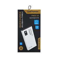 Внешний аккумулятор GoPower PB03-10 10000mAh 3.0A 22.5W 2USB/Type-C белый (1/50)