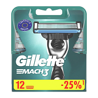 Сменные кассеты Gillette "MACH3" 3 лезвия 12шт. (цена за 1 шт) (12/120)