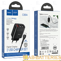 Сетевое З/У HOCO C86A 2USB 2.4A дисплей с кабелем Type-C черный (1/13/130) 