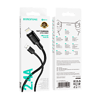 Кабель Borofone BX111 USB (m)-Lightning (m) 1м 2.4A ПВХ черный