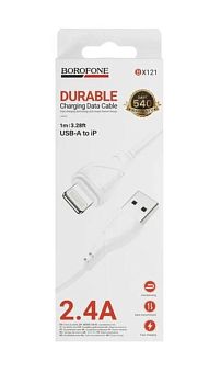 Кабель Borofone BX121 USB (m)-Lightning (m) 1м 2.4A ПВХ белый (1/360)