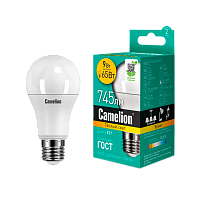Лампа светодиодная Camelion A65 E27 9W 3000К 170-265V груша матовая (1/10/100)