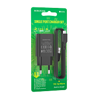 Сетевое З/У Borofone BA68A 1USB microUSB (m) 2.1A черный (1/60/240)