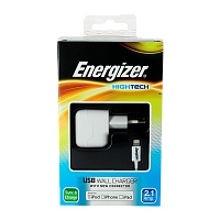 Сетевое З/У Energizer Hightech 1USB 2.1A с кабелем Lightning белый