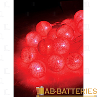 Гирлянда Космос 20LED 3м пушистые шарики нить 8 режимов красный (1/50) 
