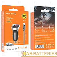 Автомобильное З/У Borofone BZ15 2USB 2.4A дисплей с кабелем microUSB черный (1/40/160) 