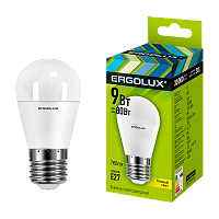 Лампа светодиодная Ergolux G45 E27 9W 3000К 172-265V шар (1/10/100)