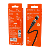 Кабель Borofone BU16 USB (m)-Lightning (m) 1.0м 2.4A нейлон магнит черный (1/63/252)