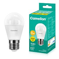 Лампа светодиодная Camelion G45 E27 15W 3000К 220V шар 45мм матовая белый (1/10/100)