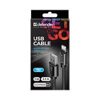 Кабель Defender ACH01-03T PRO USB2.0 (m)-Lightning (m) 1м 2.1A черный (1/100)