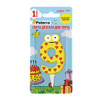 Свеча детская для торта, цифра 9, 1 шт. в упаковке, PATERRA (1/24)