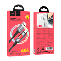 Кабель HOCO U144 USB (m)-Type-C (m) 1.2м 3.0A нейлон подсветка золотой (1/22/220)