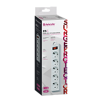 Сетевой фильтр Defender ES 5р.С/З 10A 5.0м 125 Дж белый (1/35)