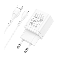 Сетевое З/У HOCO N25 2USB 2.1A с кабелем Lightning белый (1/13/130)
