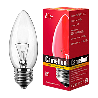 Лампа накаливания Camelion E27 60W 220V свеча прозрачная (1/100)