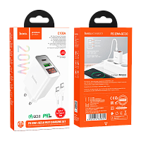 Сетевое З/У HOCO C100A Type-C (m) 3.0A 20W с кабелем Type-C-Type-C 60W белый (1/13/130)