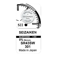 Батарейка SEIZAIKEN 301 (SR43SW) Silver Oxide 1.55V (1/10/100/1000) 