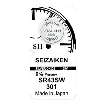 Батарейка SEIZAIKEN 301 (SR43SW) Silver Oxide 1.55V (1/10/100/1000) 