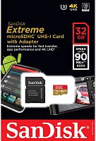 Карта памяти microSD SanDisk EXTREME 32GB Class10 UHS-I (U3) 80 МБ/сек с адаптером