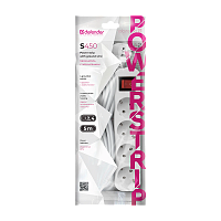 Удлинитель Defender S450 4р.С/З 10A 5.0м с выкл. ПВС 3x1мм² белый (1/30)