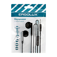 Наушники вставные Ergolux ELX-WHP01P-C02 с микр. черный пакет с подвесом (1/10/500) 