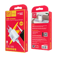 Сетевое З/У GFPower GF53T 1USB 2.4A с кабелем Type-C белый (1/108/432) 