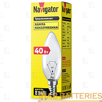 Лампа накаливания Navigator E14 40W 230V свеча прозрачная (1/10/100)