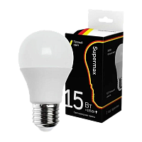 #Лампа светодиодная Supermax A60 E27 15W 3000К 230V груша (1/10/80)