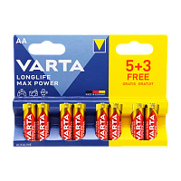 Батарейка Varta LONGLIFE MAX POWER (MAX TECH) LR6 AA BL5+3 Alkaline 1.5V (4706) (8/160)