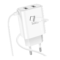 Сетевое З/У HOCO C103A 2USB Type-C (m) 2.1A белый (1/13/130) 