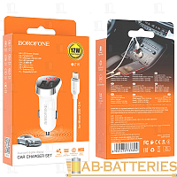 Автомобильное З/У Borofone BZ15 2USB 2.4A дисплей с кабелем Type-C белый (1/40/160)