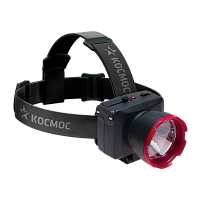 Фонарь налобный Космос H1W 1W 1LED от аккумулятора 2 режима черный (1/12/24)