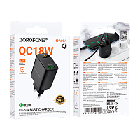 Сетевое З/У Borofone BA95A 1USB 18W QC3.0 дисплей черный (1/46/184)