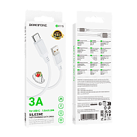 Кабель Borofone BX115 USB (m)-Type-C (m) 1м 3.0A силикон белый (1/360)