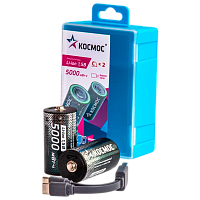 Аккумулятор бытовой Космос R14 C БОКС2 Li-ion 5000mAh Type-C (2/10/100) 