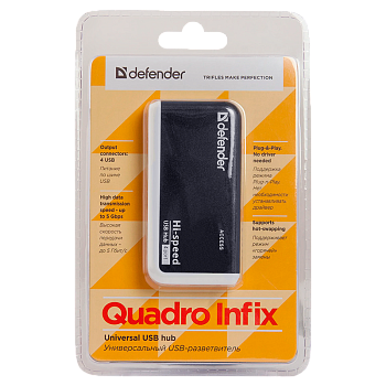 USB-Хаб Defender Quadro Infix 4USB USB2.0 черный (1/100) 