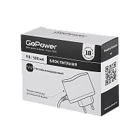 Блок питания GoPower 500mA 9V 5,5x2,5/12мм нестабилизированный отрицательная полярность (1/100)