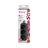 Удлинитель Defender M318 3р.С/З 10A 1.8м черный (1/30)