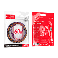 Кабель HOCO X116 Type-C (m)-Type-C (m) 1м 3.0A 60W нейлон фиолетовый (1/68/680)