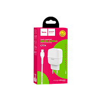 Сетевое З/У HOCO C77A 2USB 2.4A с кабелем Lightning белый (1/12/120)