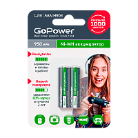 Аккумулятор предзаряженный RTU GoPower HR03 AAA BL2 NI-MH 950mAh (2/20/320)
