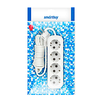Удлинитель Smartbuy 4р.С/З 16A 3.0м ПВС белый (1/40)