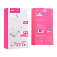 Сетевое З/У HOCO C12 2USB 2.4A с кабелем microUSB белый (1/10/100)