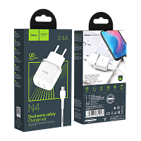 Сетевое З/У HOCO N4 2USB 2.4A с кабелем microUSB белый (1/12/120)